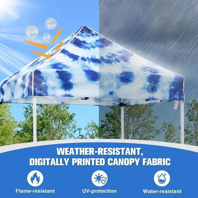 Alt view image 2 of 7 - 5x5 Pop Up Canopy Tent Instant Outdoor Canopy Easy Set-up Straight Leg Folding Shelter, Tie Dye Blue