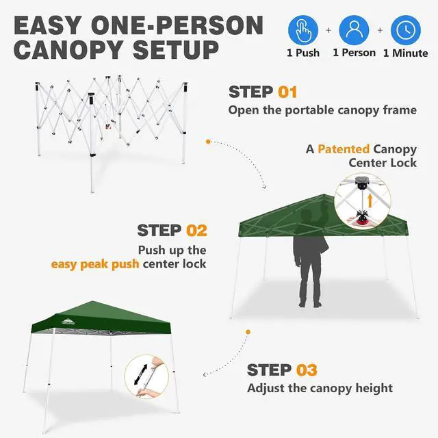 Alt view image 7 of 7 - 10x10 Slant Leg Pop-up Canopy Tent Easy One Person Setup Instant Outdoor Beach Canopy Folding Portable Sports Shelter 10x10 Base 8x8 Top (Green)