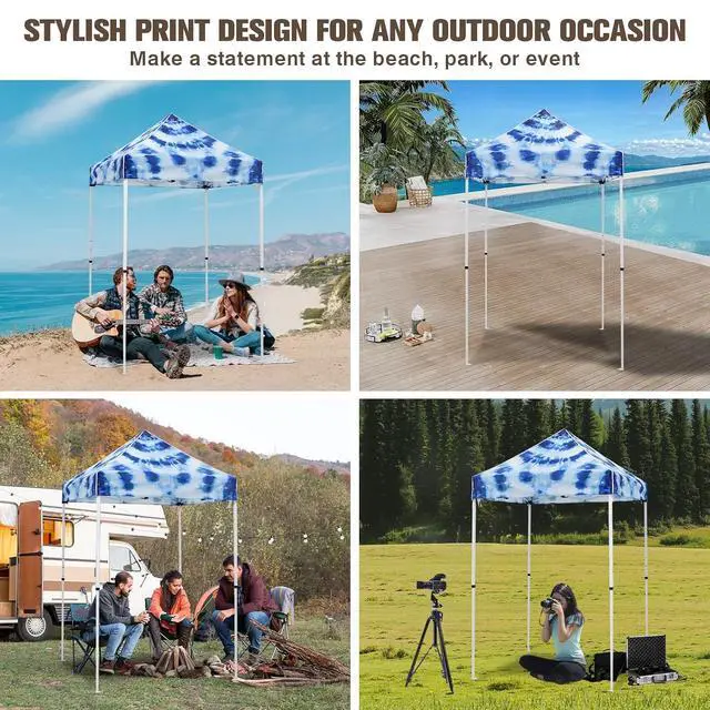 Alt view image 5 of 7 - 5x5 Pop Up Canopy Tent Instant Outdoor Canopy Easy Set-up Straight Leg Folding Shelter, Tie Dye Blue