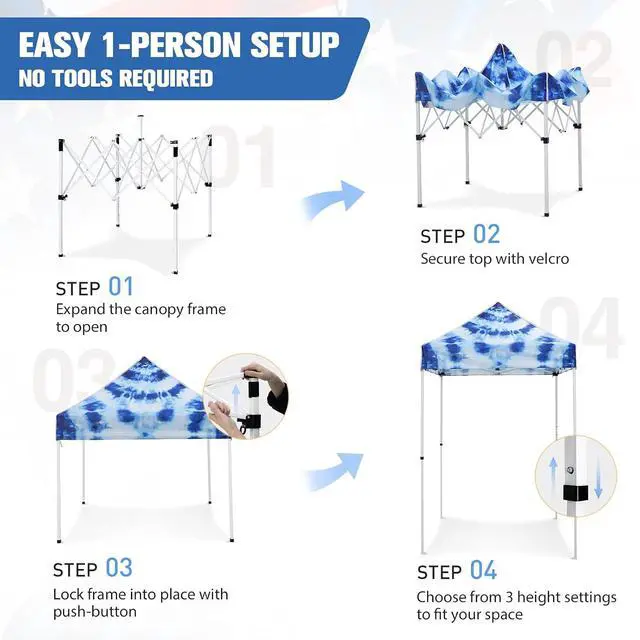 Alt view image 4 of 7 - 5x5 Pop Up Canopy Tent Instant Outdoor Canopy Easy Set-up Straight Leg Folding Shelter, Tie Dye Blue