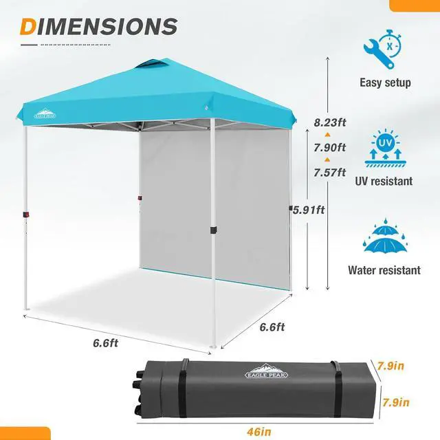 Alt view image 3 of 7 - Commercial Canopy 6.6x6.6 Pop Up Canopy Tent with 1 Sidewall, Easy Setup Heavy Duty Instant Event Shelter for Vendors & Markets, Outdoor Sun Shade, Light Blue