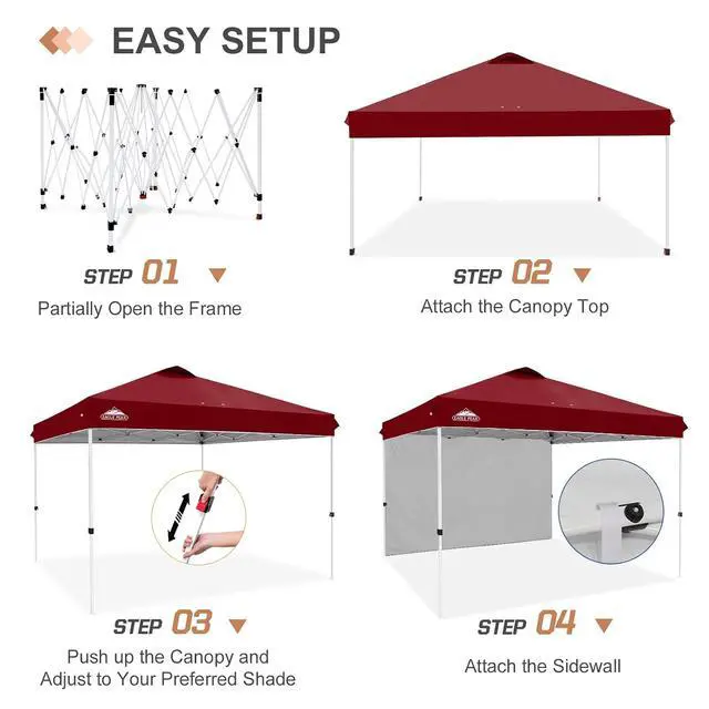 Alt view image 7 of 7 - Commercial Canopy 12x12 Pop Up Canopy Tent with 1 Sidewall, Easy Setup Heavy Duty Instant Event Shelter for Vendors & Markets, Outdoor Sun Shade, Burgundy