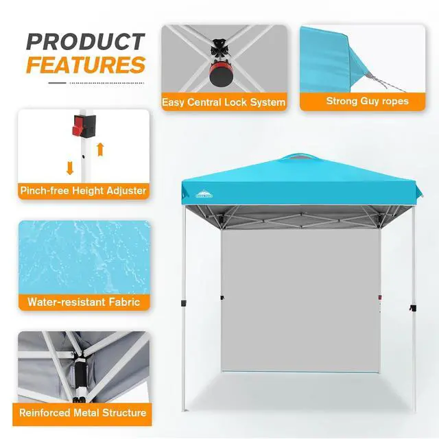 Alt view image 6 of 7 - Commercial Canopy 6.6x6.6 Pop Up Canopy Tent with 1 Sidewall, Easy Setup Heavy Duty Instant Event Shelter for Vendors & Markets, Outdoor Sun Shade, Light Blue