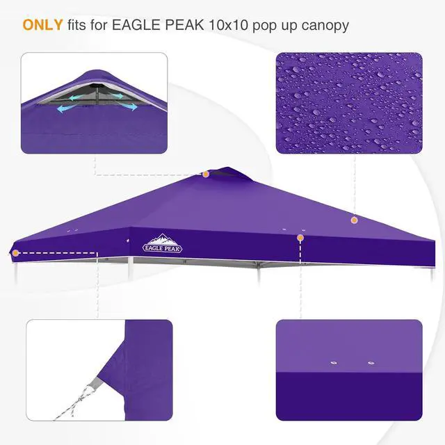 Alt view image 4 of 7 - Replacement Canopy Top for Eagle Peak 10x10 Straight Leg Pop Up Canopy Frame Only, Canopy Cover with Air Vent, UPF 50+, Frame NOT Included, Purple