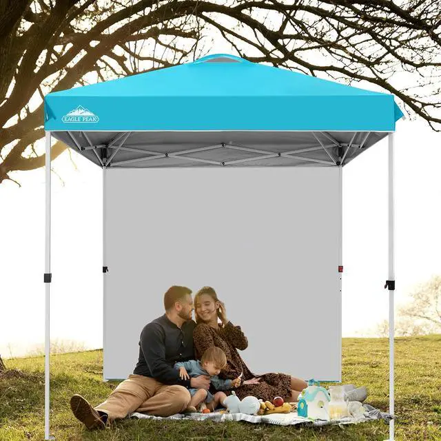 Alt view image 7 of 7 - Commercial Canopy 6.6x6.6 Pop Up Canopy Tent with 1 Sidewall, Easy Setup Heavy Duty Instant Event Shelter for Vendors & Markets, Outdoor Sun Shade, Light Blue
