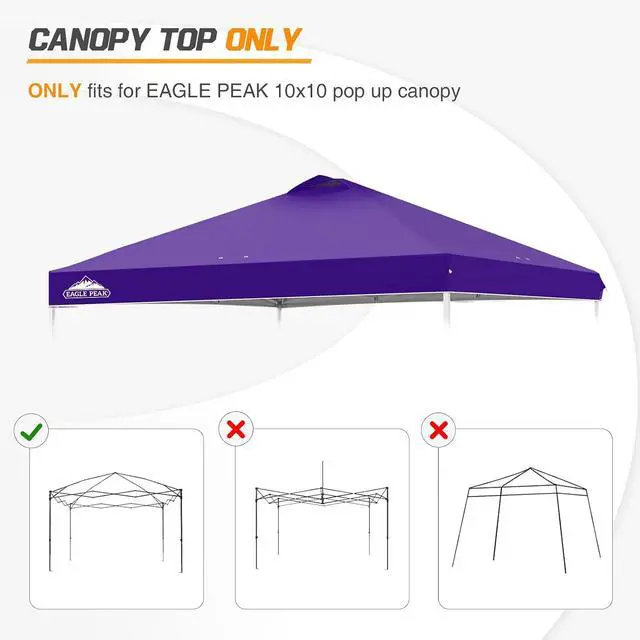 Alt view image 7 of 7 - Replacement Canopy Top for Eagle Peak 10x10 Straight Leg Pop Up Canopy Frame Only, Canopy Cover with Air Vent, UPF 50+, Frame NOT Included, Purple
