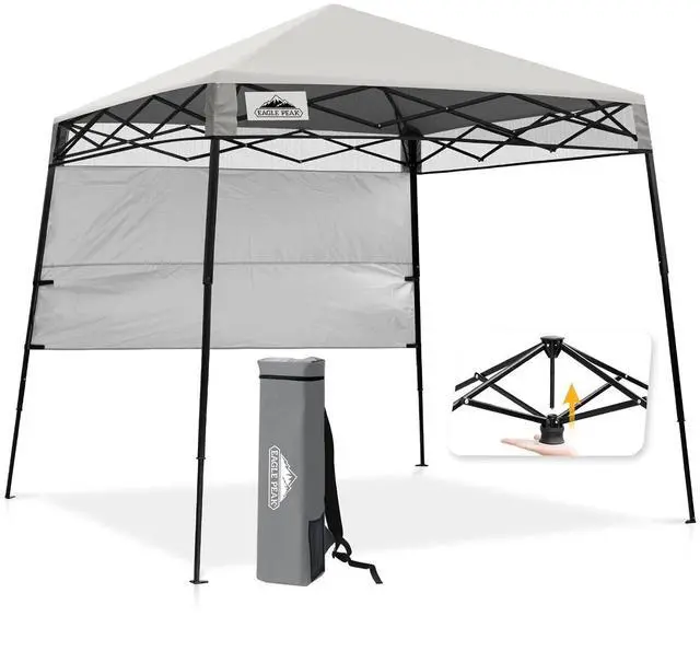 Main image of 8x8 Pop Up Canopy Tent with Sidewall, Compact, Portable Slant Leg Instant Sun Shelter for Beach, Sports, & Camping, 8x8 Base 6x6 Top, Offwhite