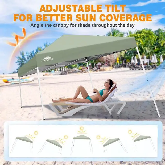 Alt view image 7 of 7 - 10x10 Slant Leg Pop-up Canopy Tent Easy One Person Setup Instant Outdoor Beach Canopy Folding Portable Sports Shelter 10x10 Base 8x8 Top (Sage Green)