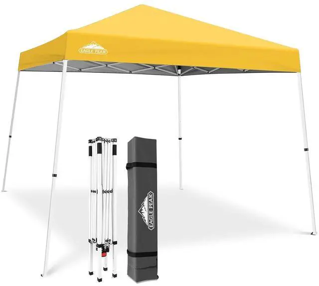 Main image of 10x10 Slant Leg Pop-up Canopy Tent Easy One Person Setup Instant Outdoor Beach Canopy Folding Portable Sports Shelter 10x10 Base 8x8 Top (Yellow)