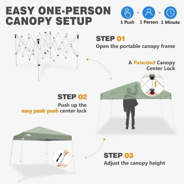 Alt view image 6 of 7 - 10x10 Slant Leg Pop-up Canopy Tent Easy One Person Setup Instant Outdoor Beach Canopy Folding Portable Sports Shelter 10x10 Base 8x8 Top (Sage Green)