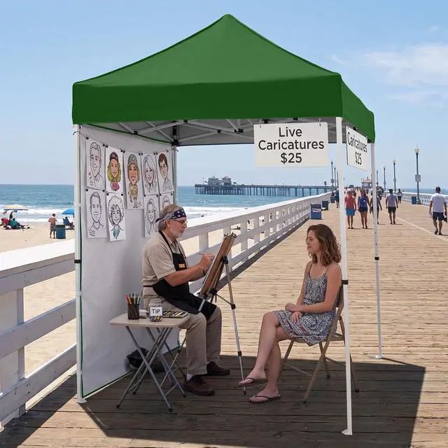 Alt view image 5 of 7 - Pop up Canopy 5x5, Outdoor Portable Canopy Tent with One Removable Sunwall, Carry Bag Included, Green