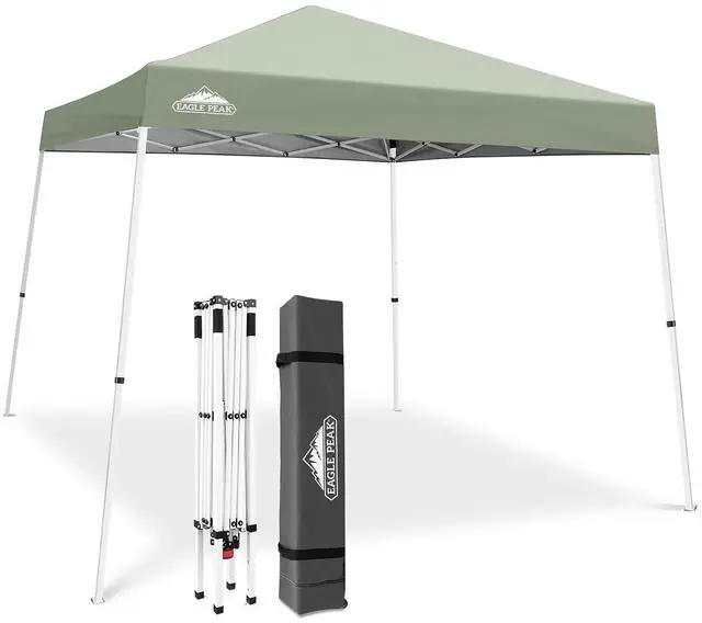 Main image of 10x10 Slant Leg Pop-up Canopy Tent Easy One Person Setup Instant Outdoor Beach Canopy Folding Portable Sports Shelter 10x10 Base 8x8 Top (Sage Green)