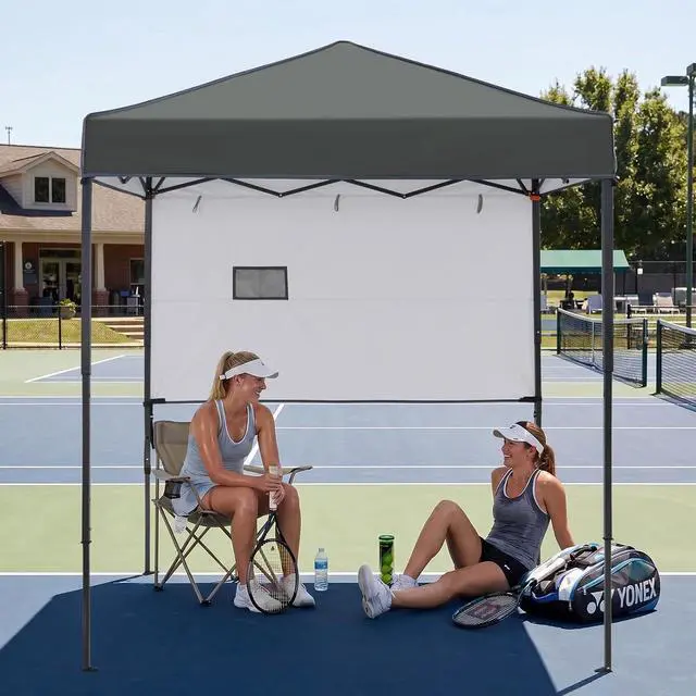 Alt view image 7 of 7 - 6x4 Instant Pop Up Canopy Tent with 1 Half Wall Panel, Straight Leg Sun Shelter, Portable Canopy with Carry Bag for Camping, Beach & Sports, Dark Gray