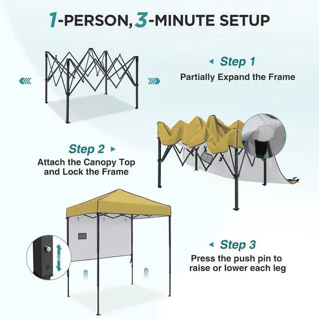 Alt view image 2 of 7 - 6x4 Instant Pop Up Canopy Tent with 1 Half Wall Panel, Straight Leg Sun Shelter, Portable Canopy with Carry Bag for Camping, Beach & Sports, Beige