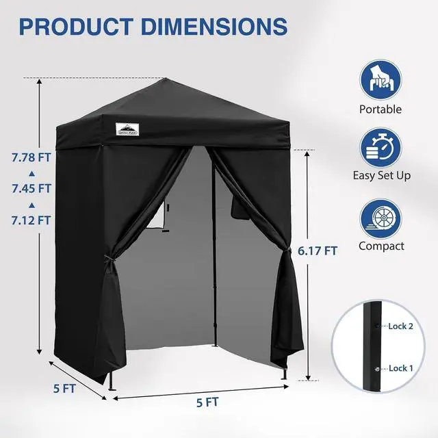Alt view image 3 of 7 - Flex Ultra Compact 5x5 Changing Room, Pop-up Canopy, Sun Shelter, Portable Privacy Canopy Cabana for Pool, Fashion Photoshoots, or Camping, Black