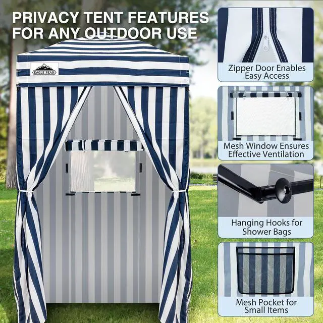 Alt view image 4 of 7 - Flex Ultra Compact 4x4 Changing Room, Pop-up Canopy, Sun Shelter, Portable Privacy Canopy Cabana for Pool, Fashion Photoshoots, or Camping, White/Blue