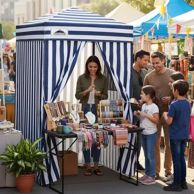 Alt view image 5 of 7 - Flex Ultra Compact 4x4 Changing Room, Pop-up Canopy, Sun Shelter, Portable Privacy Canopy Cabana for Pool, Fashion Photoshoots, or Camping, White/Blue