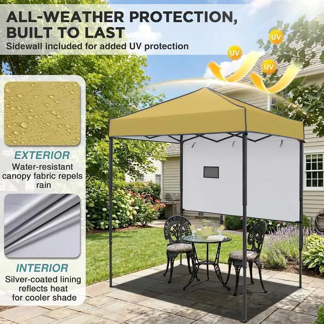 Alt view image 4 of 7 - 6x4 Instant Pop Up Canopy Tent with 1 Half Wall Panel, Straight Leg Sun Shelter, Portable Canopy with Carry Bag for Camping, Beach & Sports, Beige