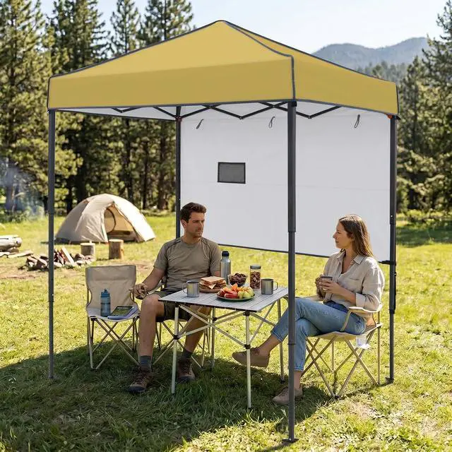 Alt view image 5 of 7 - 6x4 Instant Pop Up Canopy Tent with 1 Half Wall Panel, Straight Leg Sun Shelter, Portable Canopy with Carry Bag for Camping, Beach & Sports, Beige