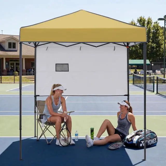 Alt view image 7 of 7 - 6x4 Instant Pop Up Canopy Tent with 1 Half Wall Panel, Straight Leg Sun Shelter, Portable Canopy with Carry Bag for Camping, Beach & Sports, Beige