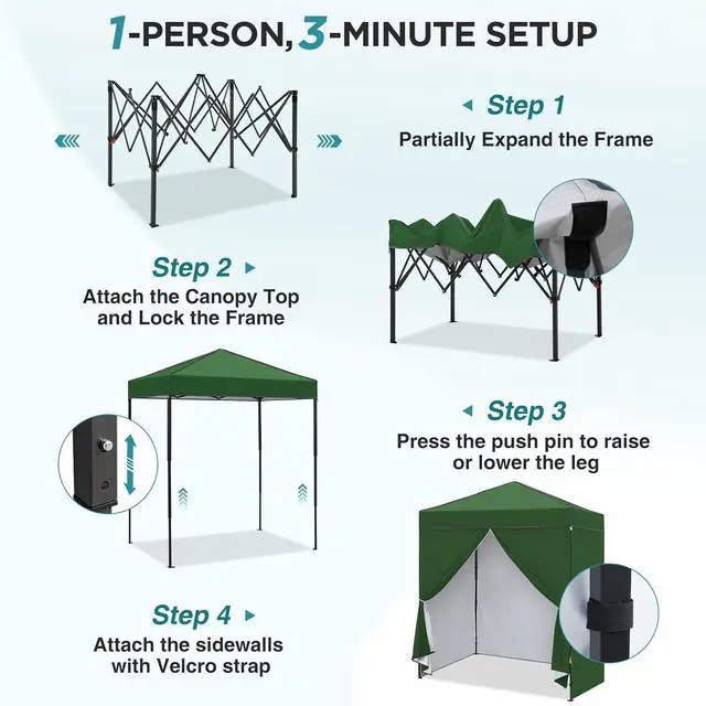Alt view image 2 of 7 - 6x4 Instant Pop Up Canopy Tent with 4 Side Wall Panels, Straight Leg Sun Shelter, Portable Canopy with Carry Bag for Camping, Beach & Sports, Green