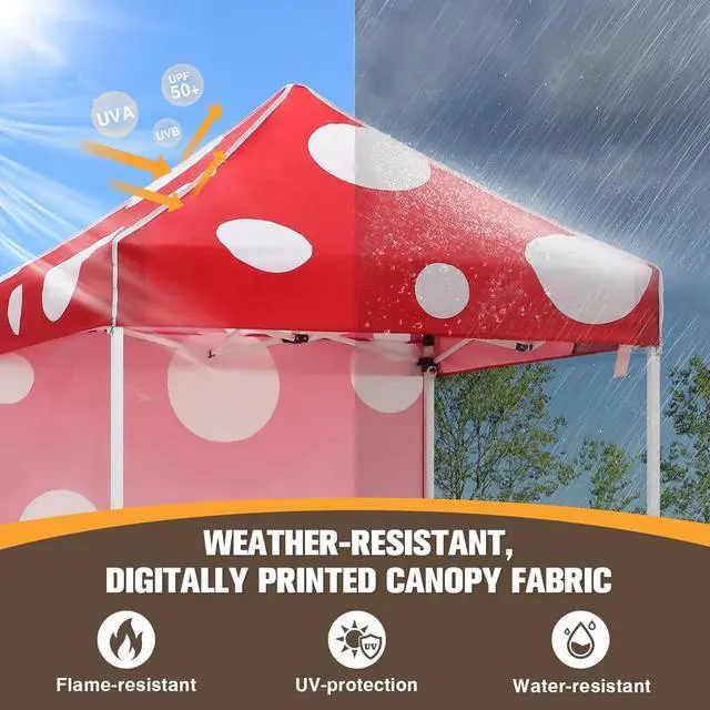 Alt view image 2 of 7 - Pop up Canopy 5x5, Outdoor Portable Canopy Tent with One Removable Sunwall, Carry Bag Included, Red Mushroom
