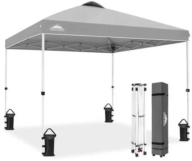 Main image of Pop Up Canopy Tent with Wheeled Carry Bag, 8 Stakes, 4 Ropes, 4 Weight Bags, Easy Set Up Tent Canopy, 10x10 ft, 100sqft of Shade, Light Gray