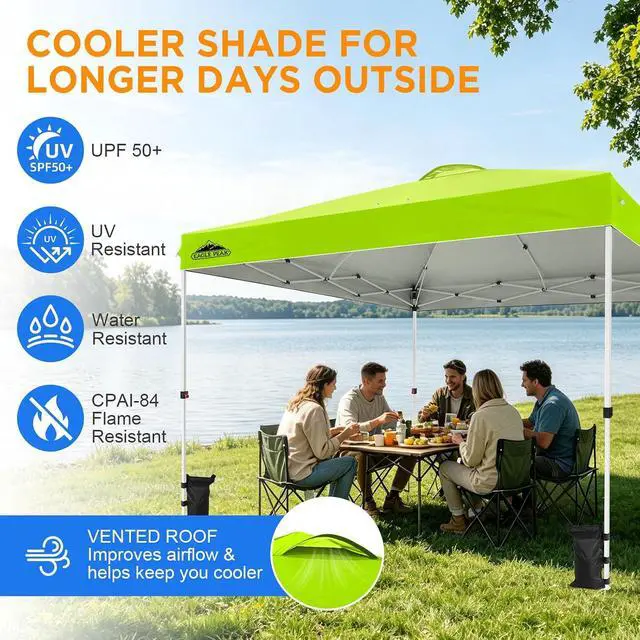 Alt view image 6 of 7 - Pop Up Canopy Tent with Wheeled Carry Bag, 8 Stakes, 4 Ropes, 4 Weight Bags, Easy Set Up Tent Canopy, 12x12 ft, 144sqft of Shade, Neon Green