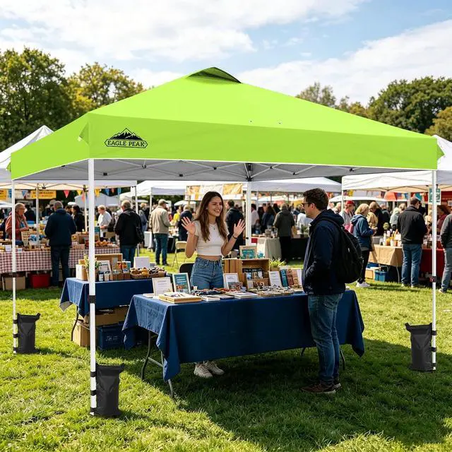 Alt view image 5 of 7 - Pop Up Canopy Tent with Wheeled Carry Bag, 8 Stakes, 4 Ropes, 4 Weight Bags, Easy Set Up Tent Canopy, 12x12 ft, 144sqft of Shade, Neon Green