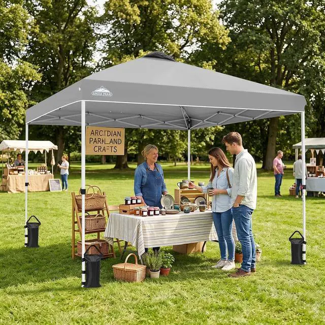 Alt view image 5 of 7 - Pop Up Canopy Tent with Wheeled Carry Bag, 8 Stakes, 4 Ropes, 4 Weight Bags, Easy Set Up Tent Canopy, 10x10 ft, 100sqft of Shade, Light Gray