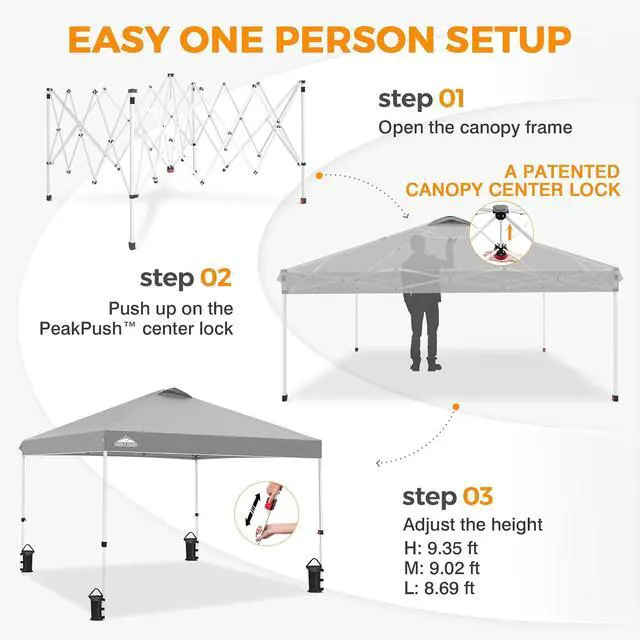 Alt view image 6 of 7 - Pop Up Canopy Tent with Wheeled Carry Bag, 8 Stakes, 4 Ropes, 4 Weight Bags, Easy Set Up Tent Canopy, 10x10 ft, 100sqft of Shade, Light Gray