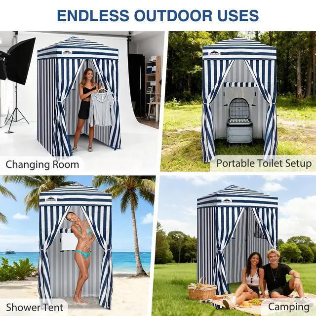 Alt view image 7 of 7 - Flex Ultra Compact 4x4 Changing Room, Pop-up Canopy, Sun Shelter, Portable Privacy Canopy Cabana for Pool, Fashion Photoshoots, or Camping, White/Blue