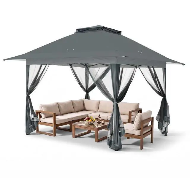 Main image of 13x13 Pop Up Canopy Tent with Mosquito Netting Screen Tent, Auto Extending Eaves 169 Sq Ft of Shade, Easy One-Person Setup Screened Gazebo for Backyard and Patio, Gray