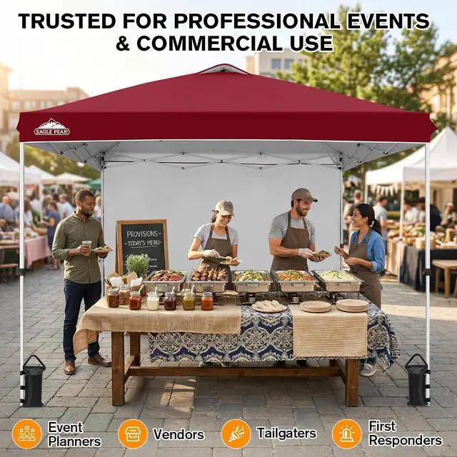 Alt view image 5 of 7 - Commercial Canopy 10x10 Pop Up Canopy Tent with 1 Sidewall, Easy Setup Heavy Duty Instant Event Shelter for Vendors & Markets, Outdoor Sun Shade, Burgundy