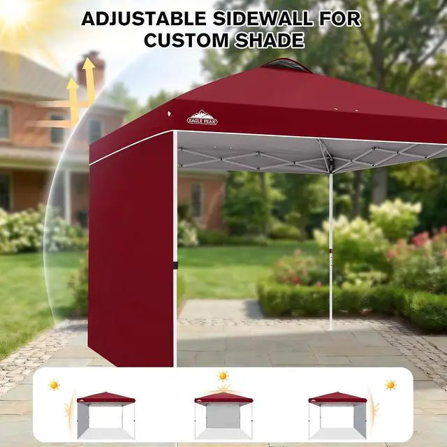 Alt view image 7 of 7 - Commercial Canopy 10x10 Pop Up Canopy Tent with 1 Sidewall, Easy Setup Heavy Duty Instant Event Shelter for Vendors & Markets, Outdoor Sun Shade, Burgundy