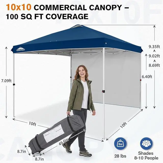 Alt view image 3 of 7 - Commercial Canopy 10x10 Pop Up Canopy Tent with 1 Sidewall, Easy Setup Heavy Duty Instant Event Shelter for Vendors & Markets, Outdoor Sun Shade, Dark Blue