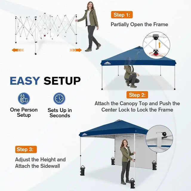 Alt view image 6 of 7 - Commercial Canopy 10x10 Pop Up Canopy Tent with 1 Sidewall, Easy Setup Heavy Duty Instant Event Shelter for Vendors & Markets, Outdoor Sun Shade, Dark Blue