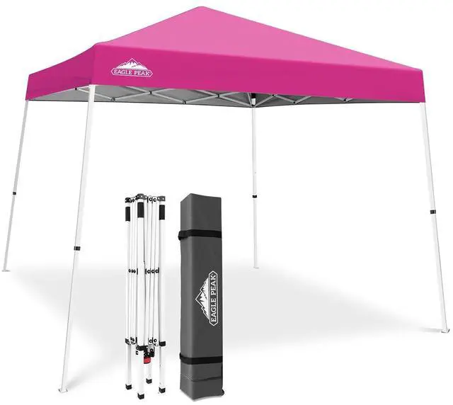 Main image of 10x10 Slant Leg Pop-up Canopy Tent Easy One Person Setup Instant Outdoor Beach Canopy Folding Portable Sports Shelter 10x10 Base 8x8 Top (Pink)