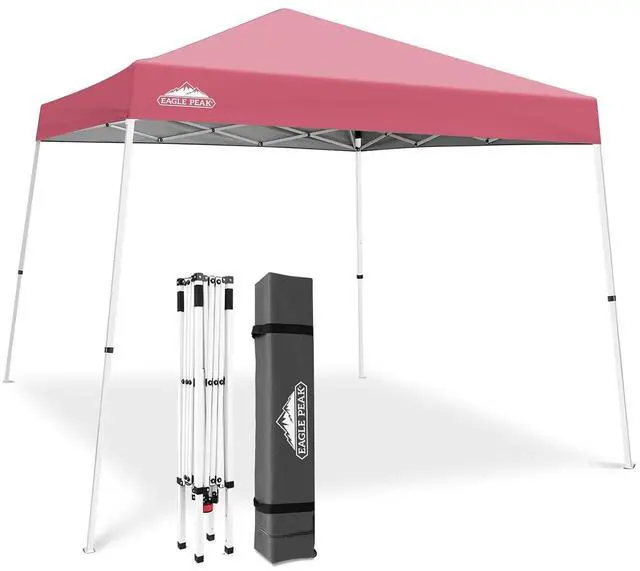 Main image of 10x10 Slant Leg Pop-up Canopy Tent Easy One Person Setup Instant Outdoor Beach Canopy Folding Portable Sports Shelter 10x10 Base 8x8 Top (Peach Pink)