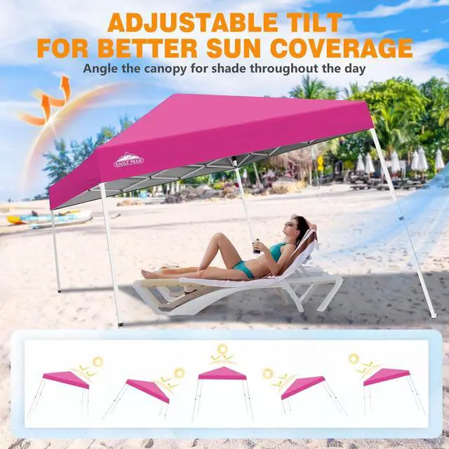 Alt view image 7 of 7 - 10x10 Slant Leg Pop-up Canopy Tent Easy One Person Setup Instant Outdoor Beach Canopy Folding Portable Sports Shelter 10x10 Base 8x8 Top (Pink)