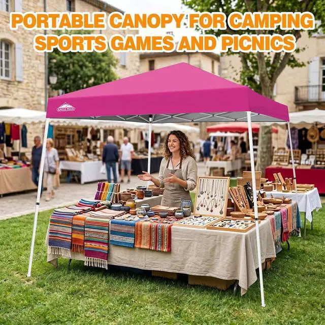 Alt view image 5 of 7 - 10x10 Slant Leg Pop-up Canopy Tent Easy One Person Setup Instant Outdoor Beach Canopy Folding Portable Sports Shelter 10x10 Base 8x8 Top (Pink)