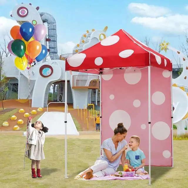 Alt view image 7 of 7 - Pop up Canopy 5x5, Outdoor Portable Canopy Tent with One Removable Sunwall, Carry Bag Included, Red Mushroom