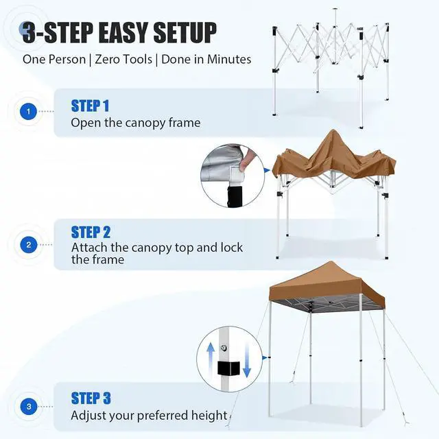 Alt view image 7 of 7 - 5x5 Pop Up Canopy Tent Instant Outdoor Canopy Easy Set-up Straight Leg Folding Shelter, Khaki