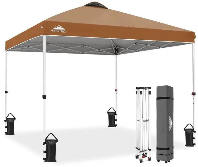 Main image of Pop Up Canopy Tent with Wheeled Carry Bag, 8 Stakes, 4 Ropes, 4 Weight Bags, Easy Set Up Tent Canopy, 10x10 ft, 100sqft of Shade, Khaki