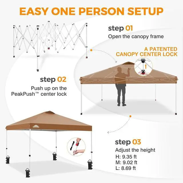 Alt view image 6 of 7 - Pop Up Canopy Tent with Wheeled Carry Bag, 8 Stakes, 4 Ropes, 4 Weight Bags, Easy Set Up Tent Canopy, 10x10 ft, 100sqft of Shade, Khaki