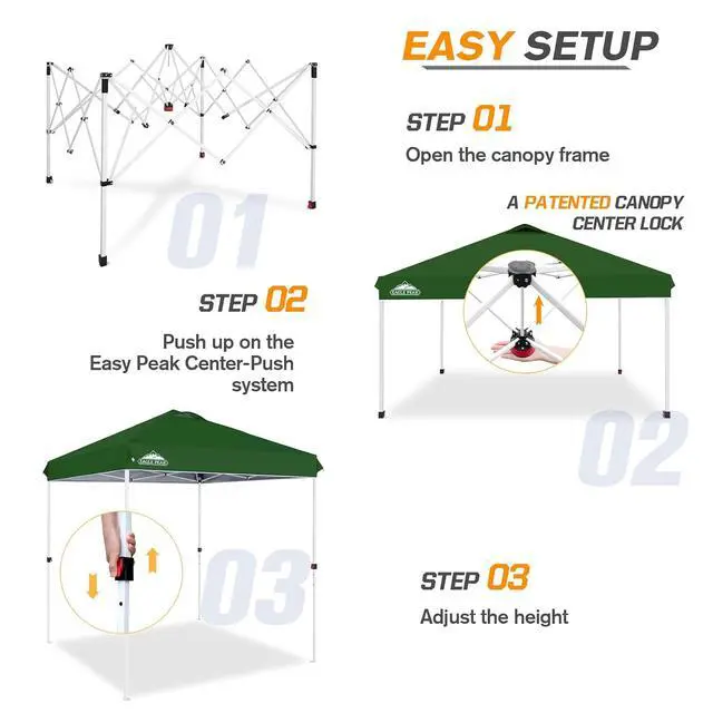 Alt view image 2 of 7 - Pop Up Canopy Tent with Wheeled Carry Bag, 8 Stakes, 4 Ropes, Easy Set Up Tent Canopy, 6.6x6.6 ft, Green