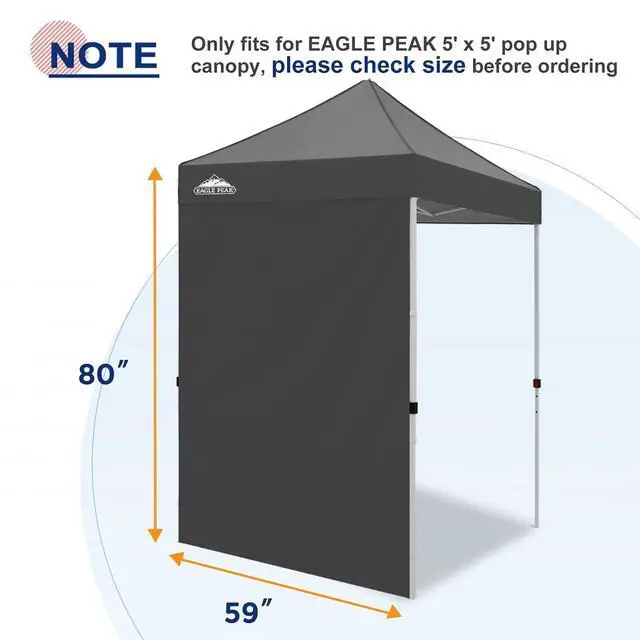 Alt view image 4 of 7 - Canopy Sidewall for 5x5 Pop Up Canopy Frame, Single Side Wall Panel Only (Fits 5x5 Straight Leg Frame, Canopy Top or Frame NOT Included), Gray
