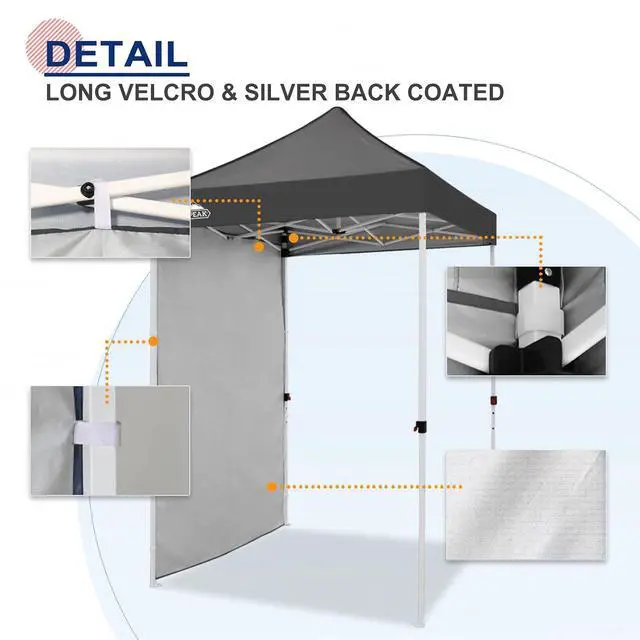 Alt view image 5 of 7 - Canopy Sidewall for 5x5 Pop Up Canopy Frame, Single Side Wall Panel Only (Fits 5x5 Straight Leg Frame, Canopy Top or Frame NOT Included), Gray