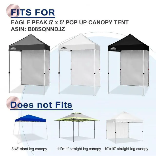 Alt view image 7 of 7 - Canopy Sidewall for 5x5 Pop Up Canopy Frame, Single Side Wall Panel Only (Fits 5x5 Straight Leg Frame, Canopy Top or Frame NOT Included), Gray