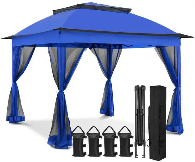 Main image of 11x11 Pop Up Canopy Tent with Mosquito Netting Screen Tent, Auto Extending Eaves 169 Sq Ft of Shade, Easy One-Person Setup Screened Gazebo for Backyard and Patio, Blue